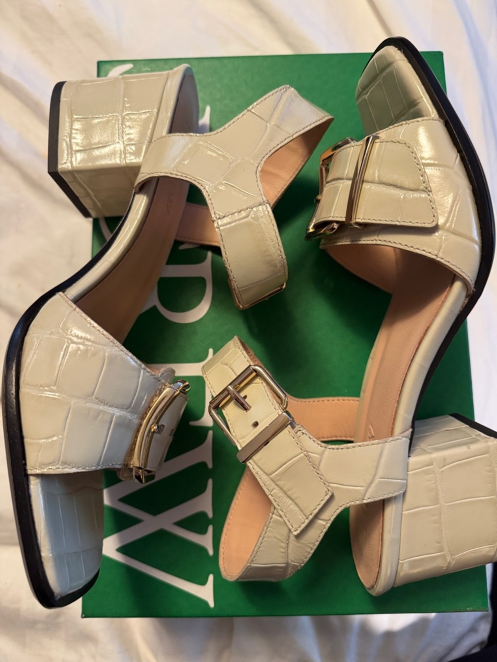 J.Crew Dylan buckle block-heel sandals in croc-embossed Italian leather CC030 - Picture 10 of 12